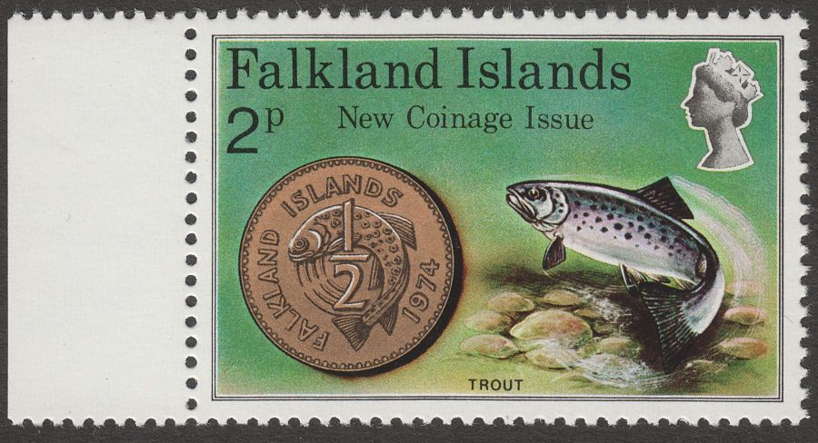 Falkland Islands 1975 QEII Coinage 2p watermark Inverted SG316w