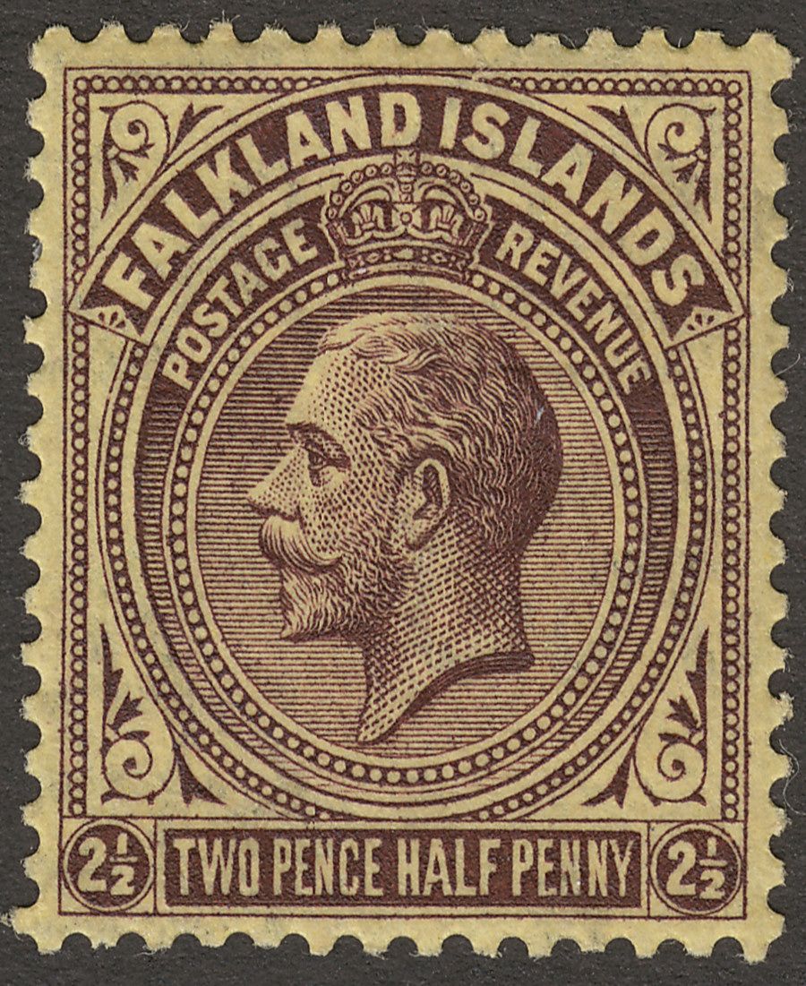 Falkland Islands 1923 KGV 2½d Deep Purple on Pale Yellow Mint SG77