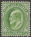 Click for more photos and details Falkland Islands 1911 KEVII ½d Deep Yellow-Green Thin Paper Mint SG43c