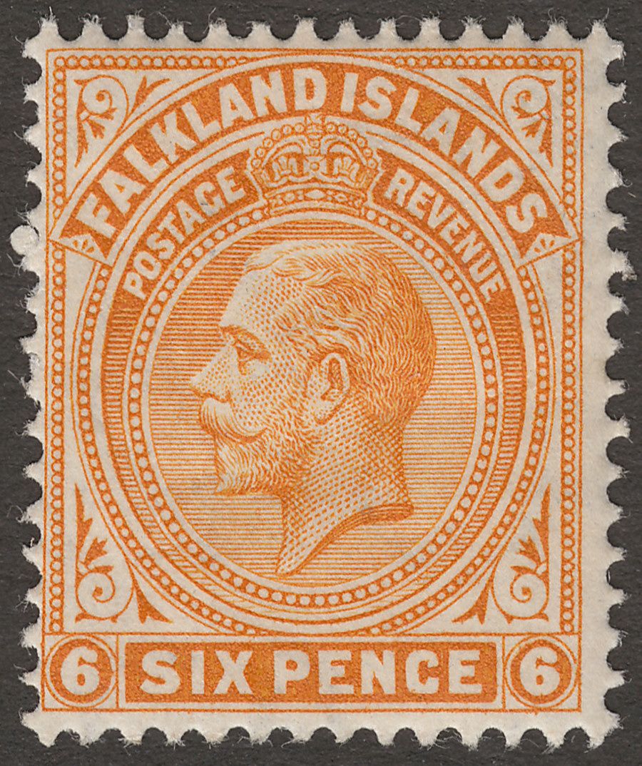Falkland Islands 1912 KGV 6d Yellow-Orange Mint SG64