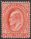 Click for more photos and details Falkland Islands 1911 KEVII 1d Orange-Vermilion Thin Paper Mint SG44e