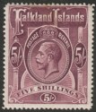 Click for more photos and details Falkland Islands 1914 KGV 5sh Reddish Maroon Mint SG67a cat £300 small tone mark