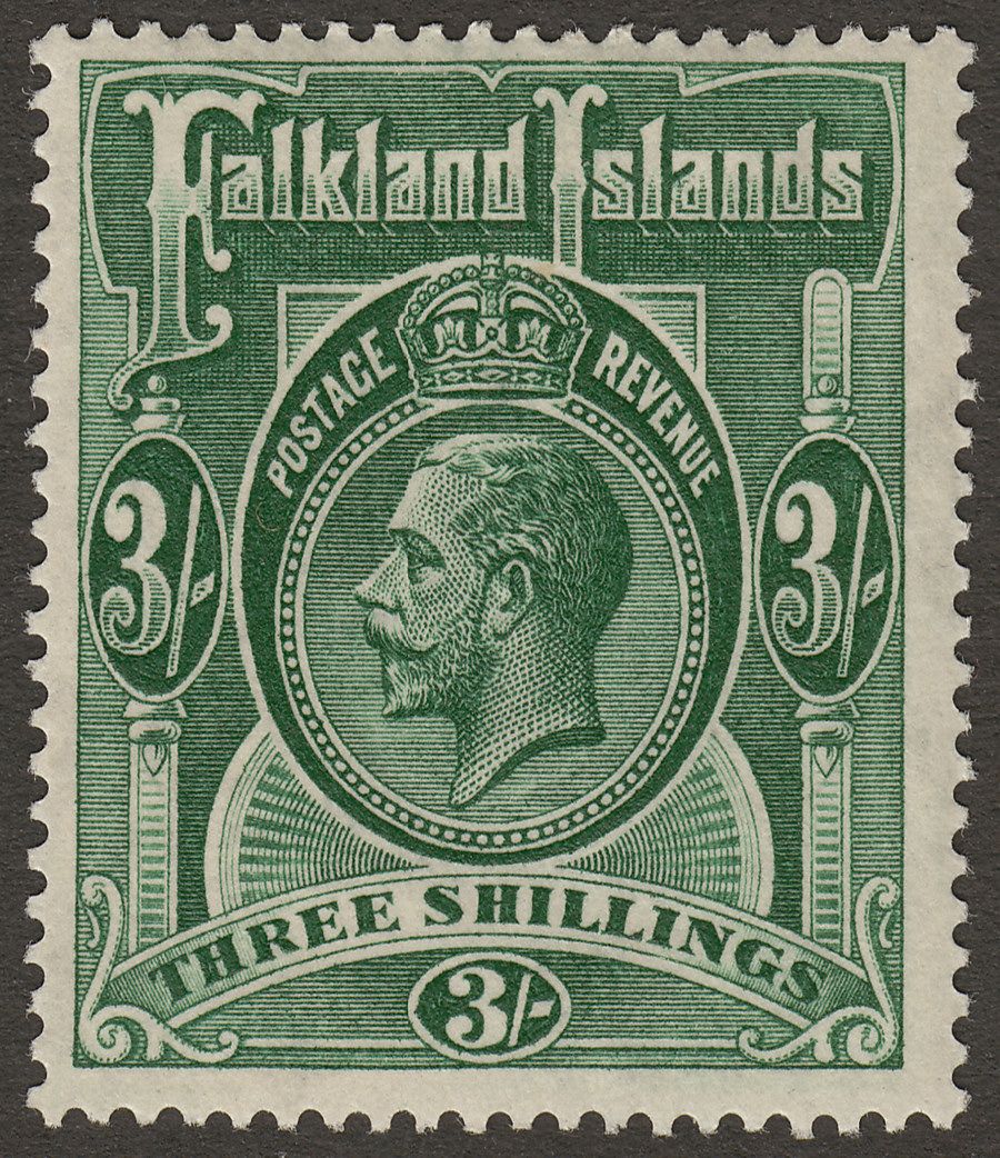 Falkland Islands 1923 KGV 3sh Slate-Green Mint SG80