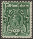Click for more photos and details Falkland Islands 1923 KGV 3sh Slate-Green Mint SG80