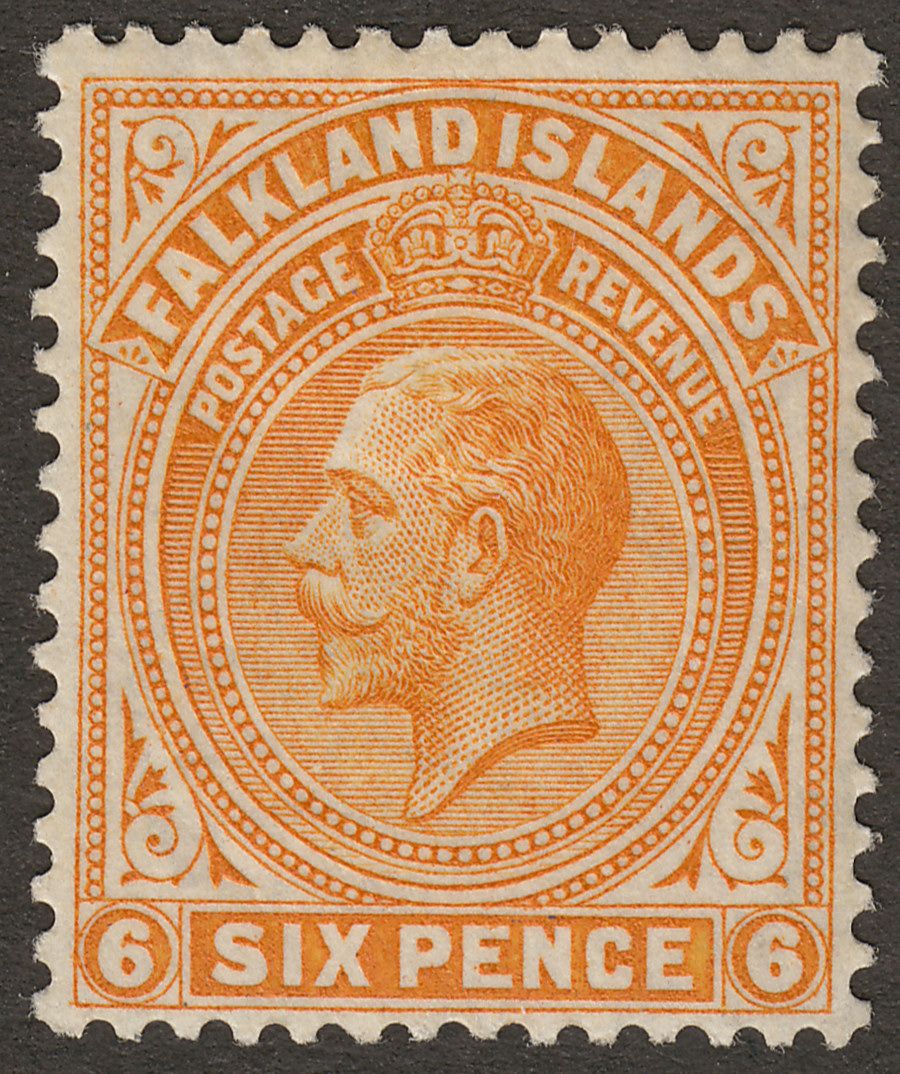 Falkland Islands 1925 KGV 6d Yellow-Orange Mint SG78