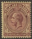 Click for more photos and details Falkland Islands 1925 KGV 2½d Pale Purple on Pale Yellow Mint SG77a