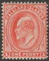 Falkland Islands 1904 KEVII 1d Vermilion Thin Paper Mint SG44
