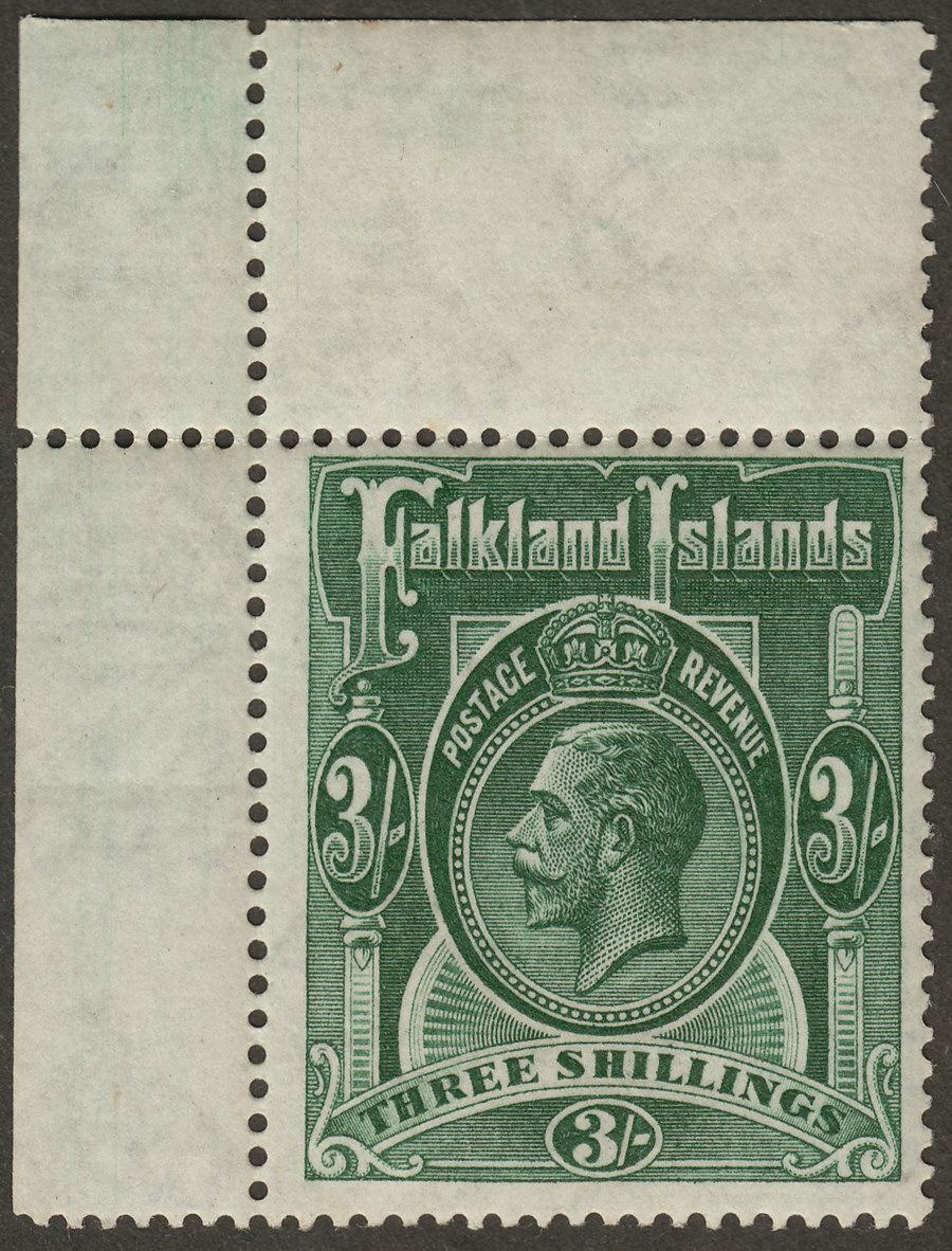 Falkland Islands 1923 KGV 3sh Slate-Green Mint SG80