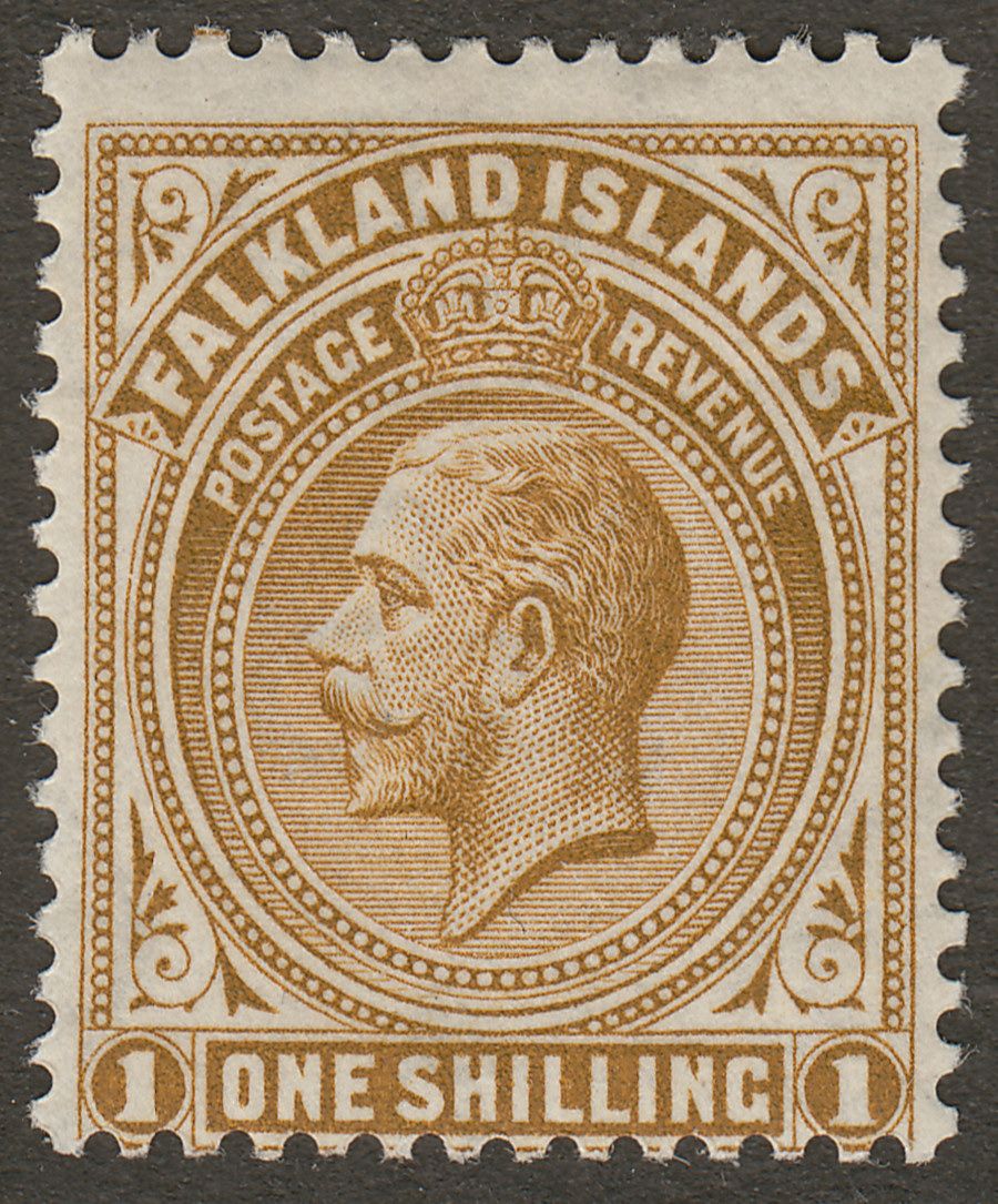 Falkland Islands 1921 KGV 1sh Deep Ochre Mint SG79