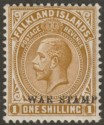 Click for more photos and details Falkland Islands 1918 KGV War Tax 1sh Light Bistre-Brown Mint SG72