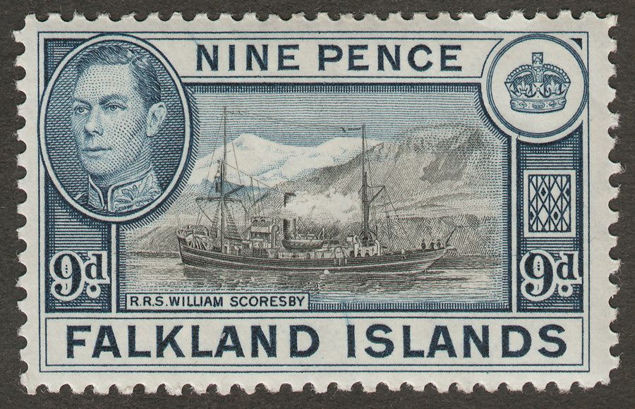 Falkland Islands 1938 KGVI 9d Sepia and Grey-Blue Mint SG157