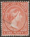 Click for more photos and details Falkland Islands 1902 QV 1d Orange-Red Used SG24