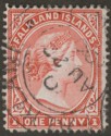 Click for more photos and details Falkland Islands 1899 QV 1d Pale Red Used SG23