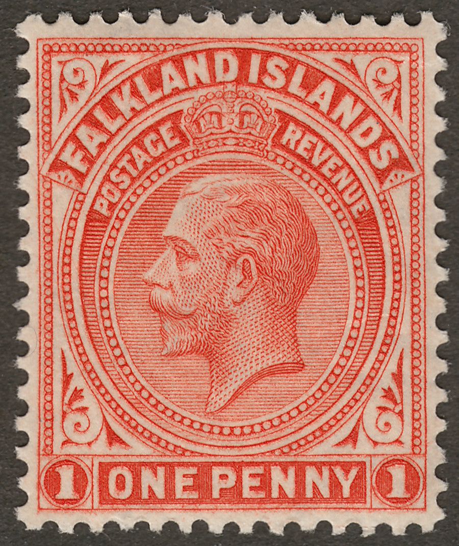 Falkland Islands 1925 KGV 1d Bright Orange-Vermilion Mint SG74b