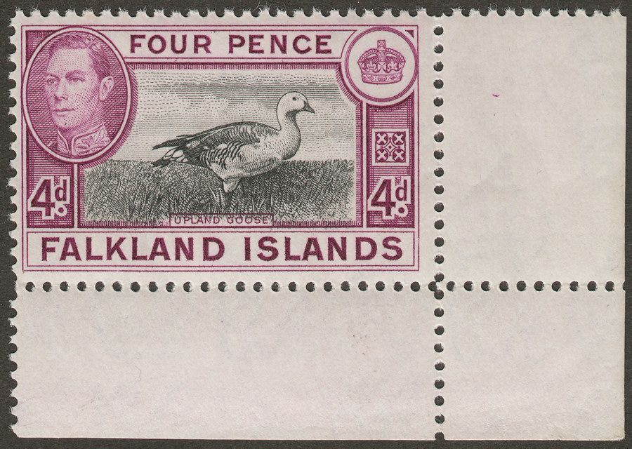 Falkland Islands 1938 KGVI 4d Grey-Black and Dull Purple Mint SG154