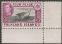 Click for more photos and details Falkland Islands 1938 KGVI 4d Grey-Black and Dull Purple Mint SG154