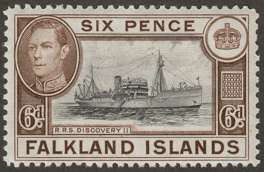 Falkland Islands 1938 KGVI 6d Black and Brown Mint SG155a