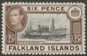 Click for more photos and details Falkland Islands 1938 KGVI 6d Black and Brown Mint SG155a