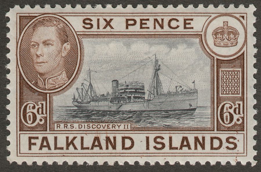 Falkland Islands 1937 KGVI 6d Slate-Black and Dull Brown Mint SG155
