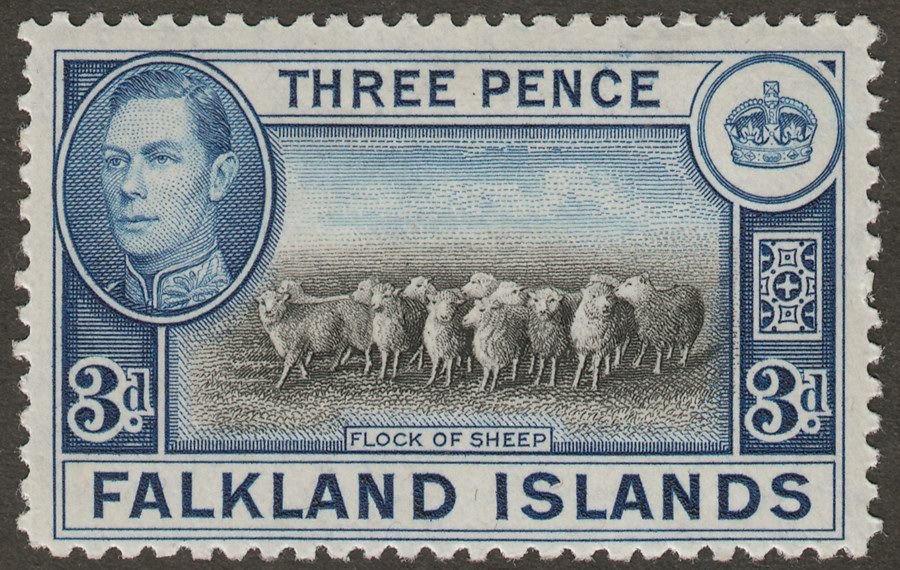 Falkland Islands 1941 KGVI 3d Black and Deep Blue Mint SG153a
