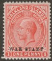 Click for more photos and details Falkland Islands 1919 KGV War Tax 1d Vermilion Mint SG71