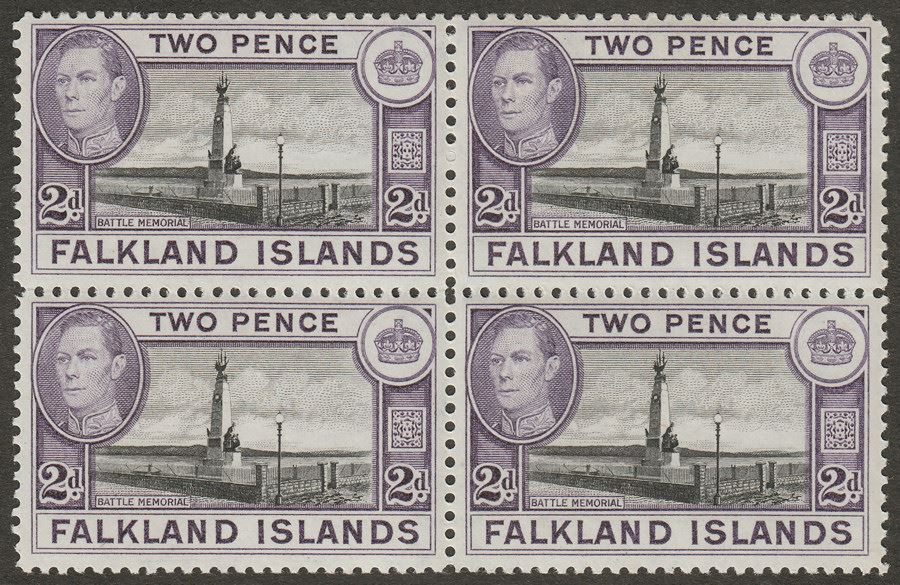 Falkland Islands 1938 KGVI 2d Black and Pale Violet Block of Four Mint SG149