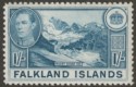 Click for more photos and details Falkland Islands 1937 KGVI 1sh Light Dull Blue Mint SG158