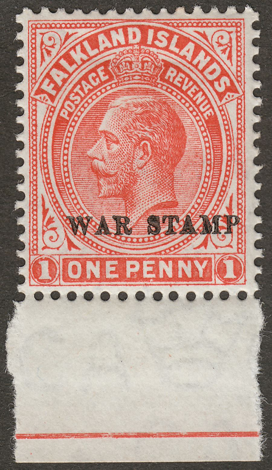 Falkland Islands 1919 KGV War Tax 1d Orange-Vermilion Mint SG71c