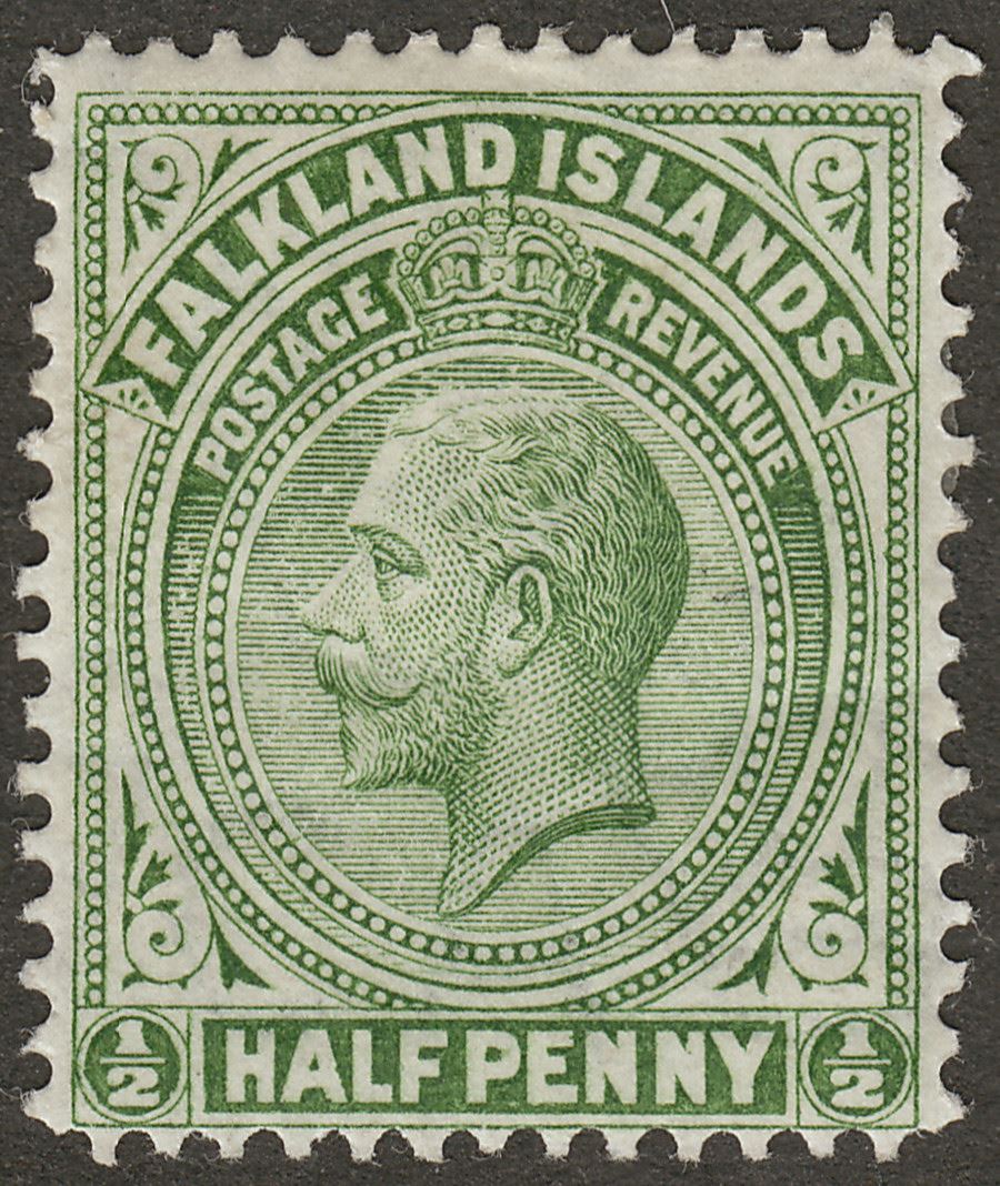 Falkland Islands 1918 KGV ½d Deep Olive Line Perf Mint SG60b