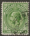 Click for more photos and details Falkland Islands 1914 KGV ½d Deep Yellow-Green Line Perf Used SG60a