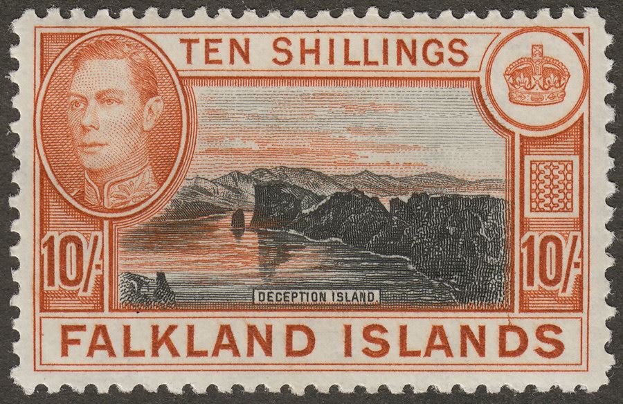 Falkland Islands 1938 KGVI 10sh Black and Orange-Brown Mint SG162