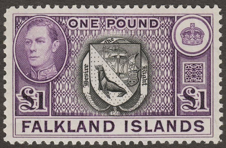 Falkland Islands 1938 KGVI £1 Black and Dull Violet Mint SG163 cat £130