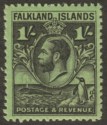 Click for more photos and details Falkland Islands 1936 KGV Whale + Penguins 1sh Black on Brt Emerald Mint SG122a