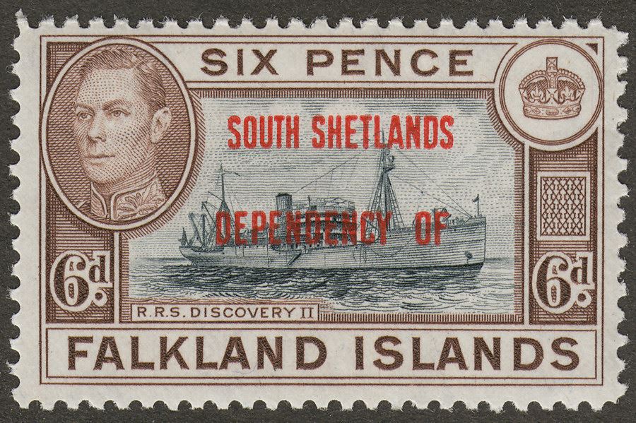 Falkland Islands Dependencies 1945 KGVI South Shetland 6d Blue-Black Mint SG D6a