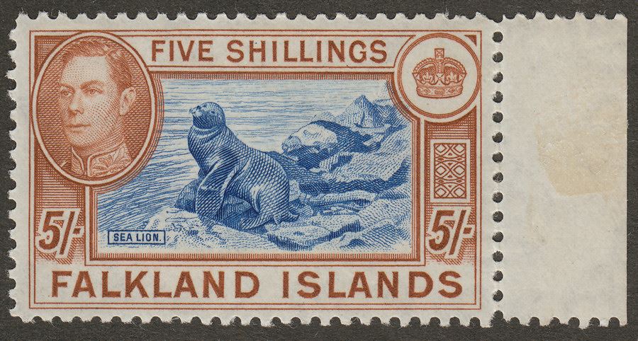 Falkland Islands 1950 KGVI 5sh Steel Blue and Brown-Buff Mint SG161d