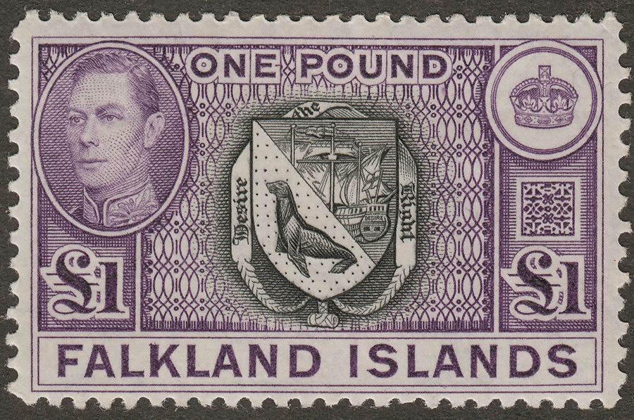 Falkland Islands 1938 KGVI £1 Black and Dull Violet Mint SG163 cat £130 first pr