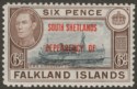 Click for more photos and details Falkland Islands Dependencies 1945 KGVI South Shetland 6d Blue-Black Mint SG D6a