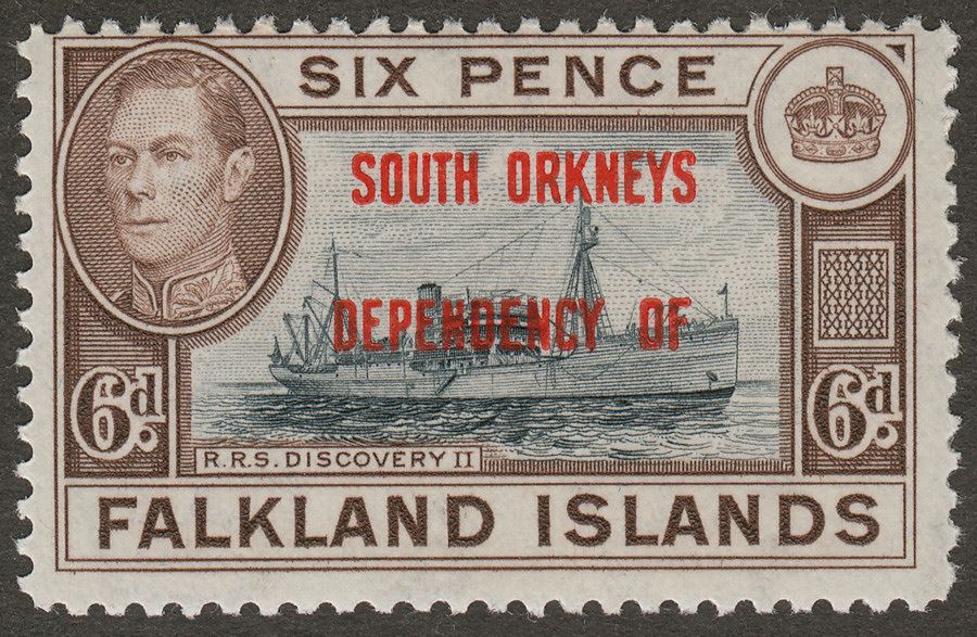 Falkland Islands Dependencies 1945 KGVI South Orkneys 6d Blue-Black Mint SG C6a
