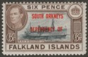 Click for more photos and details Falkland Islands Dependencies 1945 KGVI South Orkneys 6d Blue-Black Mint SG C6a