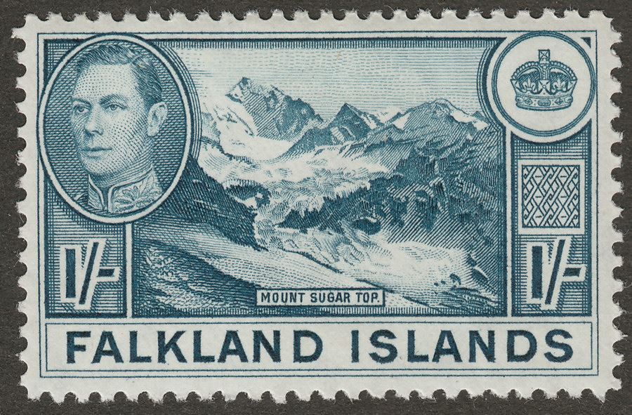Falkland Islands 1938 KGVI 1sh Dull Greenish Blue Mint SG158a cat £60