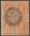 Click for more photos and details Falkland Islands 1922 KGV 6d Brown-Orange Block of Four Used SG64b cat £168