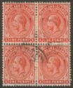 Click for more photos and details Falkland Islands 1912 KGV 1d Orange-Red Block of Four Used SG61