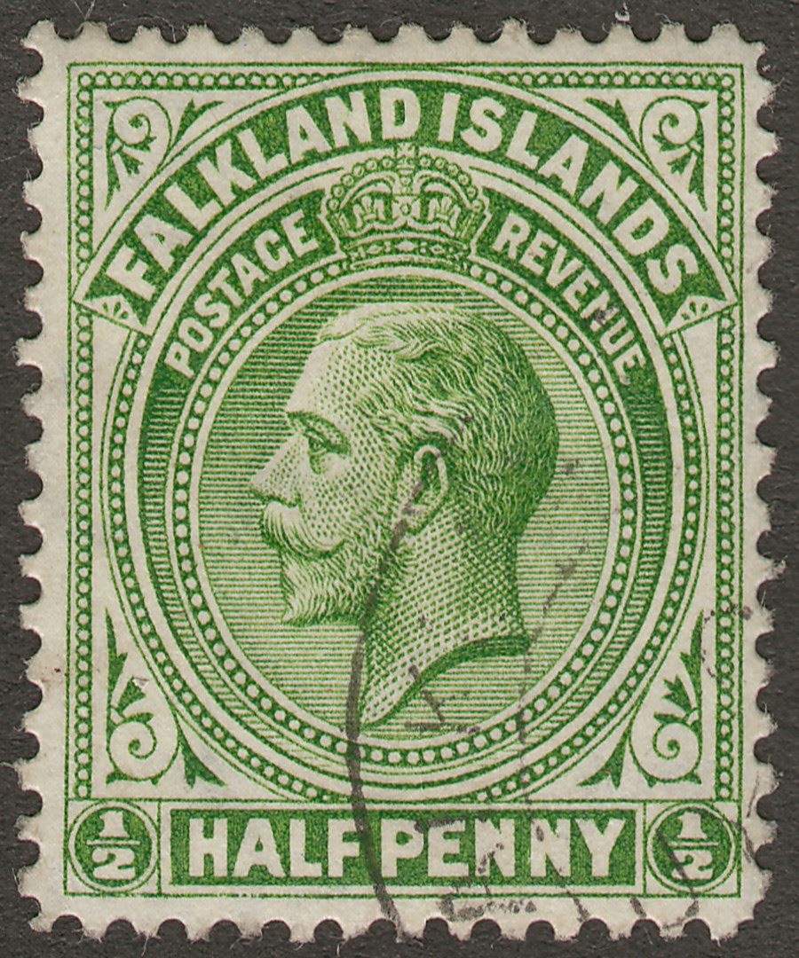 Falkland Islands 1914 KGV ½d Deep Yellow-Green Line Perf Used SG60a cat £38