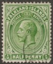 Click for more photos and details Falkland Islands 1914 KGV ½d Deep Yellow-Green Line Perf Used SG60a cat £38