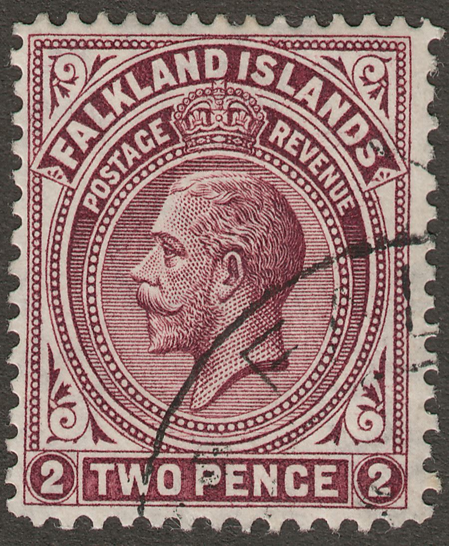 Falkland Islands 1914 KGV 2d Deep Reddish Purple Line Perf Used SG62a cat £160