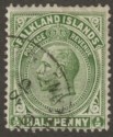 Click for more photos and details Falkland Islands 1918 KGV ½d Deep Olive Line Perf Used SG60b cat £170 faults