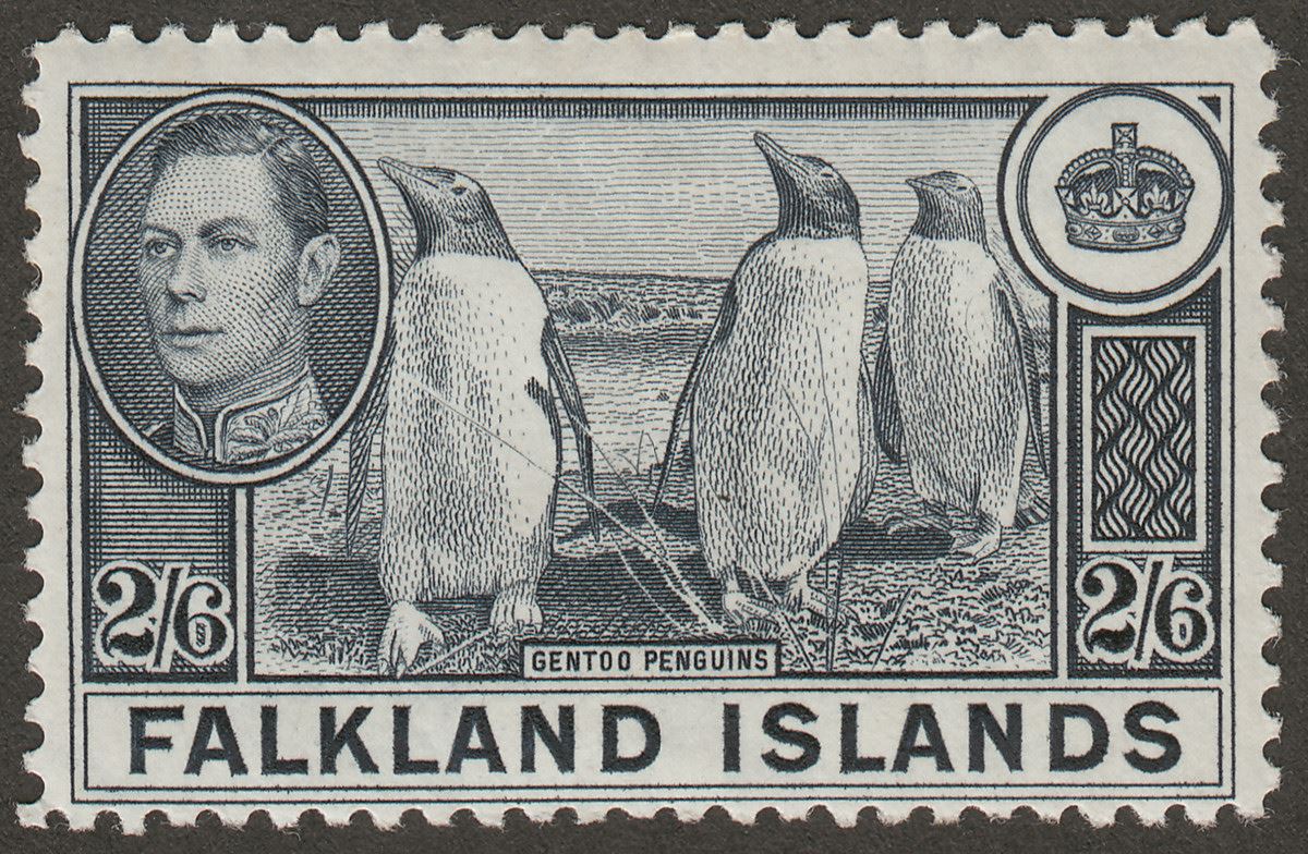 Falkland Islands 1938 KGVI Penguins 2sh6d Slate Mint SG160 cat £60