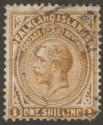 Click for more photos and details Falkland Islands 1919 KGV 1sh Pale Bistre-Brown Used SG65a cat £130 with faults