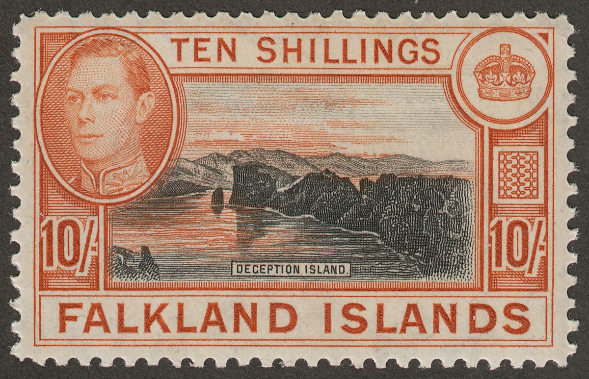 Falkland Islands 1949 KGVI 10sh Black and Red-Orange Mint SG162b cat £120