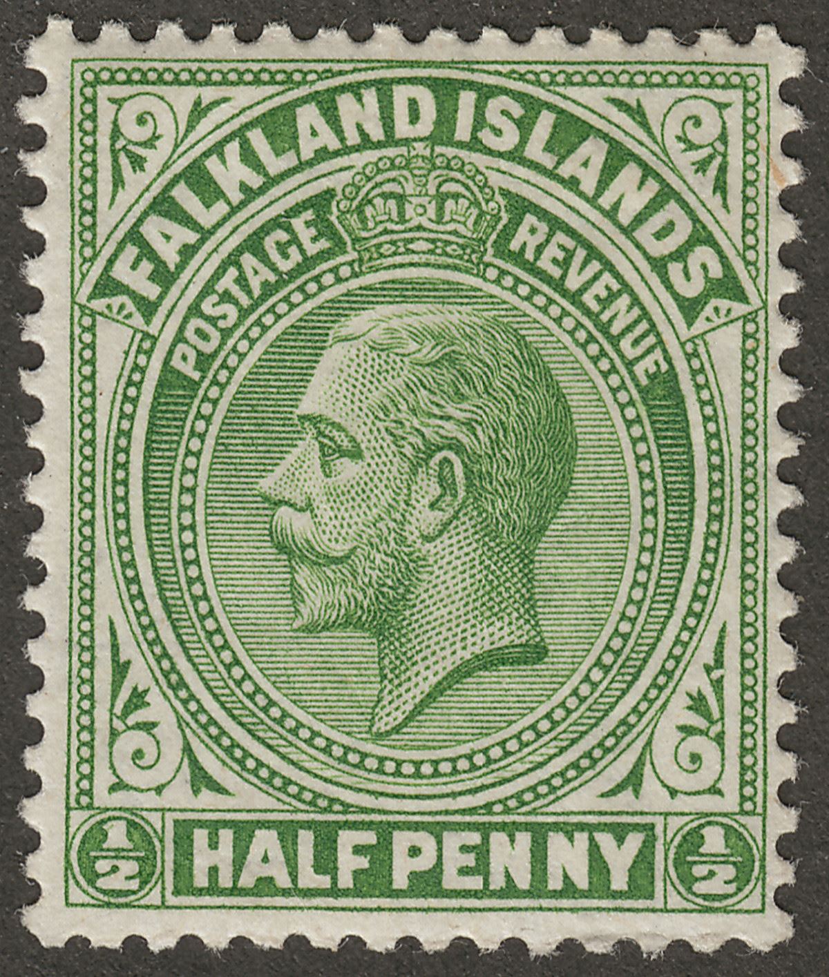Falkland Islands 1920 KGV ½d Dull Yellowish Green Mint SG60d